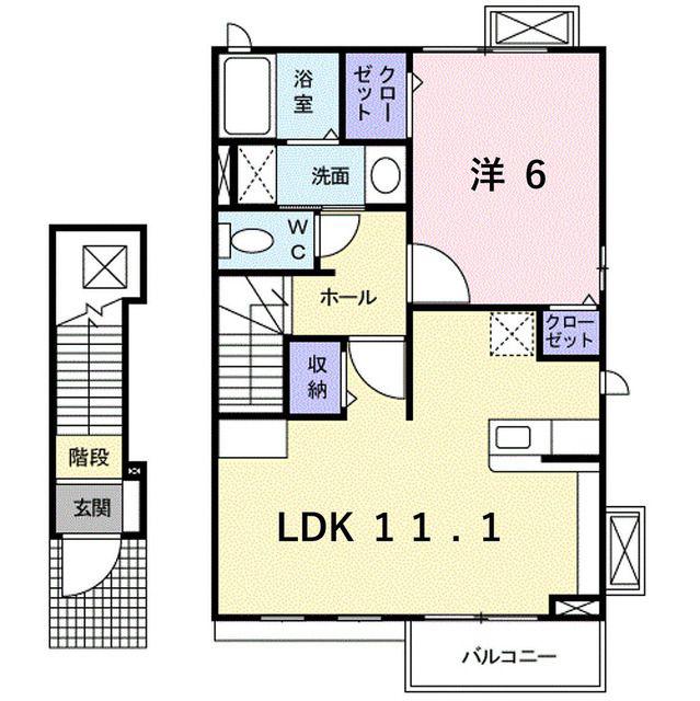 グリーンアベニュー E(1LDK/2階)の間取り写真