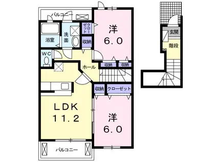 ヴェルドミール I(2LDK/2階)の間取り写真