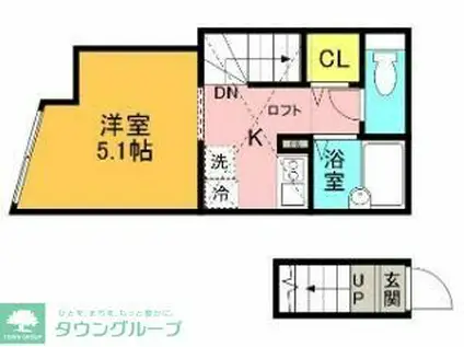 MELDIA府中(1K/2階)の間取り写真