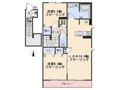 グランディール(2LDK/2階)の間取り写真