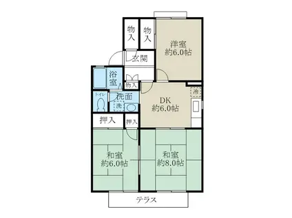 クオレ・シティ鐙A棟(3DK/1階)の間取り写真