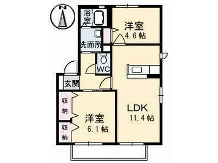 バリュージュサンヨーB棟(2LDK/1階)の間取り写真