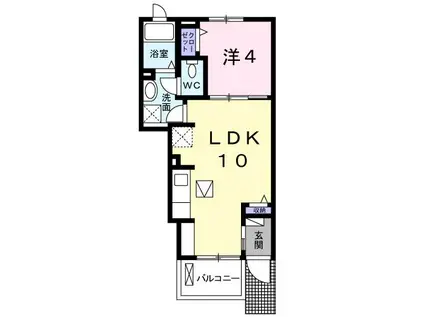 ラ・トゥール II(1LDK/1階)の間取り写真