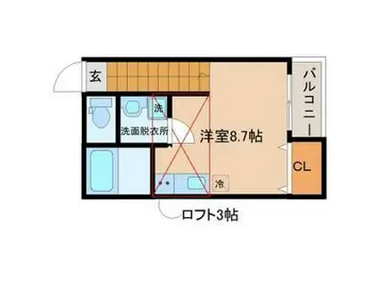 アスコット東長町(ワンルーム/2階)の間取り写真