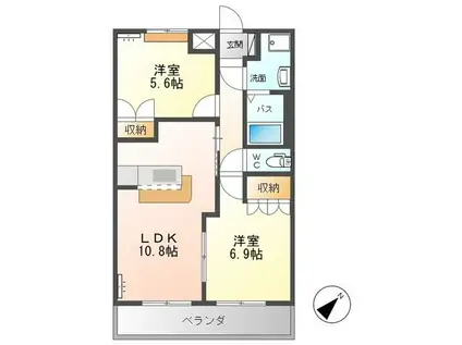 カームハイツ(2LDK/2階)の間取り写真
