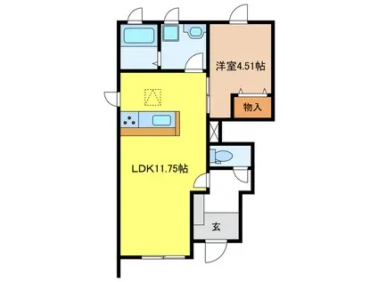 リーブルファイン曲路(1LDK/1階)の間取り写真