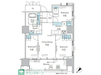 HARUMI FLAG PORT VILLAGE B棟(3LDK/9階)の間取り写真