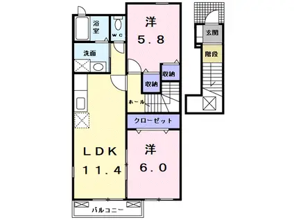 ジュネス1番館(2LDK/2階)の間取り写真