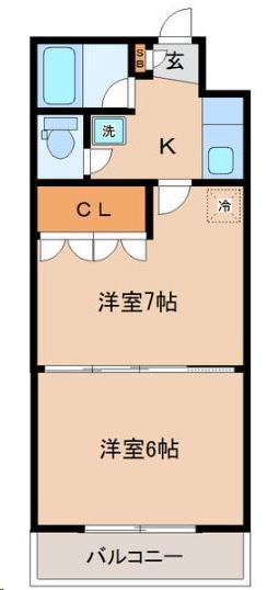 イーグルハイツ萩野町(2K/4階)の間取り写真