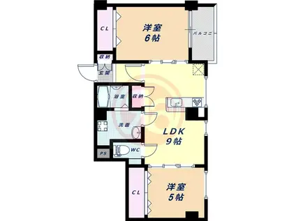 シャトー鶴ヶ丘(2LDK/7階)の間取り写真