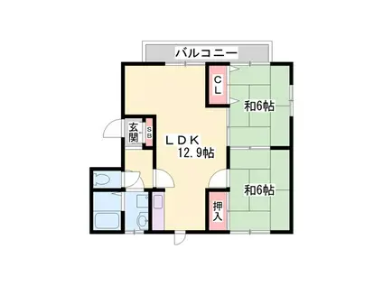アルコラカーサ町坪II(2LDK/2階)の間取り写真