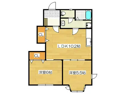 サクセス筑前 二番館(2LDK/1階)の間取り写真