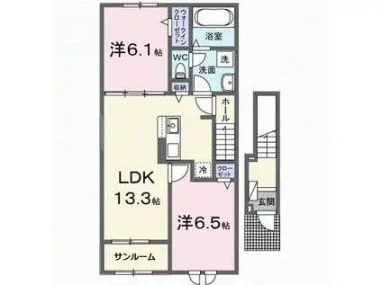 メゾン・ド・アジュール(2LDK/2階)の間取り写真