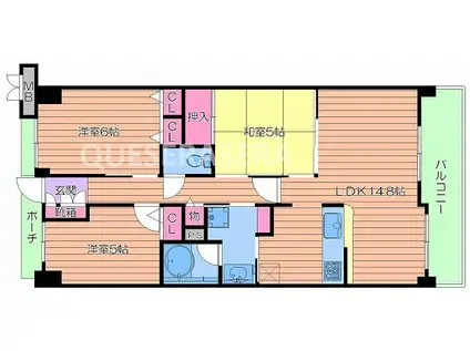 レジディア都島I(3LDK/6階)の間取り写真