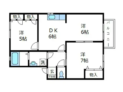 シャトラン駅家 B(3DK/2階)の間取り写真