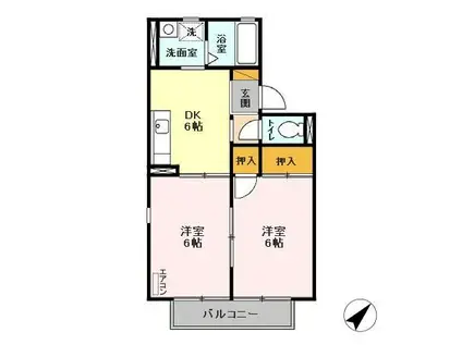 グローネ飯倉台C(2DK/2階)の間取り写真