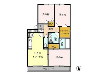 セジュール是政(3LDK/3階)の間取り写真
