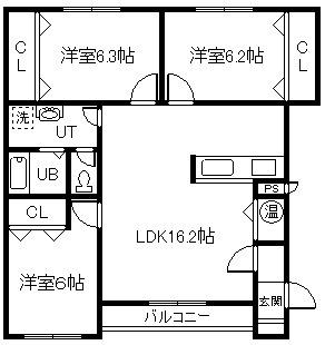 エスパシオ6.19(3LDK/3階)の間取り写真