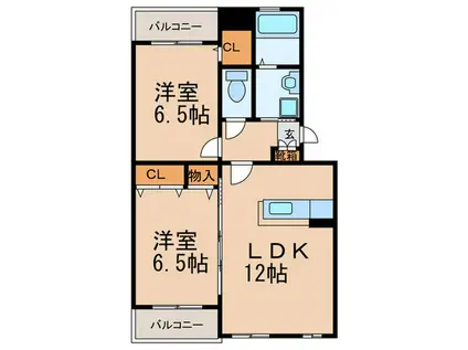 ヒルズ王子(2LDK/3階)の間取り写真