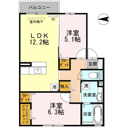 レジオンドヌール(2LDK/2階)の間取り写真
