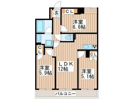 プライムアーバン仙台五橋(3LDK/9階)の間取り写真