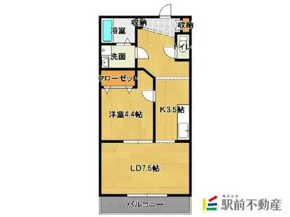 クリスタルコート・築山(1LDK/2階)の間取り写真