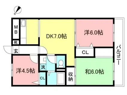 ペアハウス濃沼(3DK/3階)の間取り写真