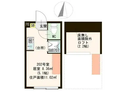 ハーモニーテラス東小岩II(ワンルーム/2階)の間取り写真