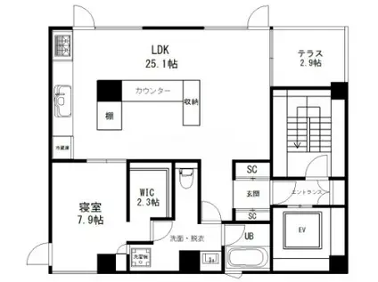 ARROWS イースト(1LDK/2階)の間取り写真