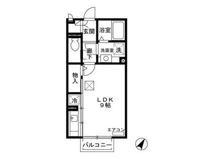 ルミエールF(1K/1階)の間取り写真