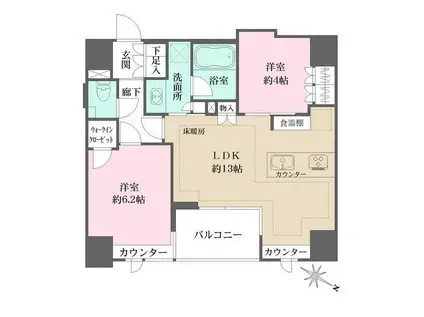 GREEN PARK日本橋堀留町(2LDK/4階)の間取り写真