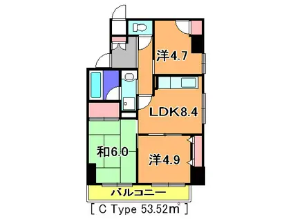 フロリッシュ中央(3DK/6階)の間取り写真