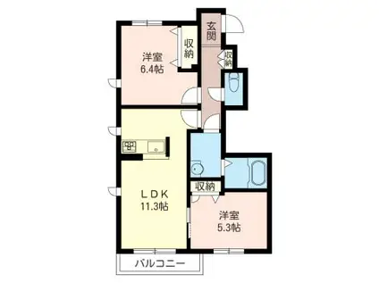 MIMOZAHOUSE B(2LDK/1階)の間取り写真