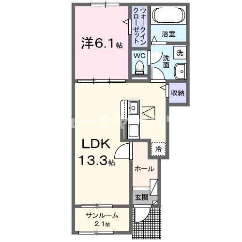 パークコートひたちなかEI(1LDK/1階)の間取り写真