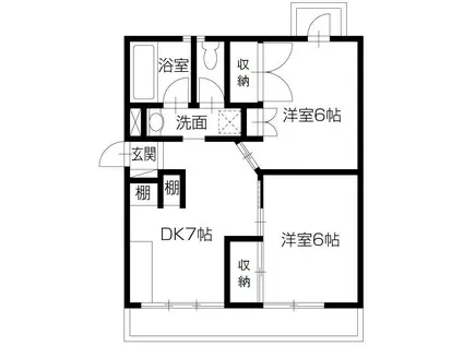 ピースシーサイド黒崎(2DK/4階)の間取り写真