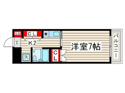 フラットバンブー(1K/1階)の間取り写真