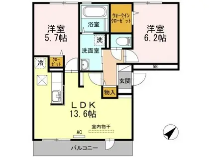 アヴニール西福原(2LDK/1階)の間取り写真