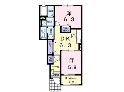 カーサ・ブローテ(2DK/1階)の間取り写真