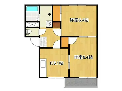 フレグランスワタナベ B棟(2DK/1階)の間取り写真