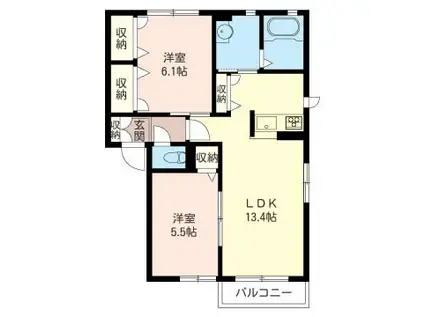 エーデルハイムA棟(2LDK/2階)の間取り写真