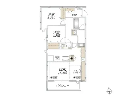 マウロア碑文谷(2LDK/2階)の間取り写真