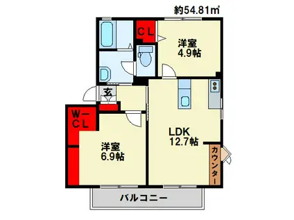 エスポワールほりII A棟(2LDK/1階)の間取り写真
