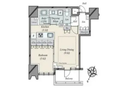 ザ・パークハウス高輪タワー(1LDK/12階)の間取り写真