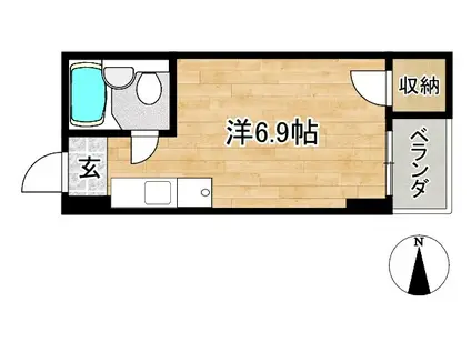 ピエスドゥー(ワンルーム/2階)の間取り写真