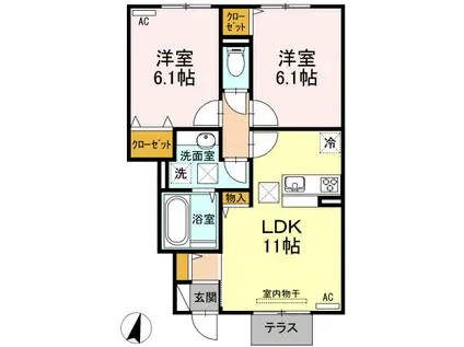 クレール A棟(2LDK/1階)の間取り写真