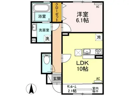 リーガルハイツ(1LDK/1階)の間取り写真