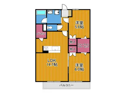 トゥールブランシュM&MI(2LDK/1階)の間取り写真