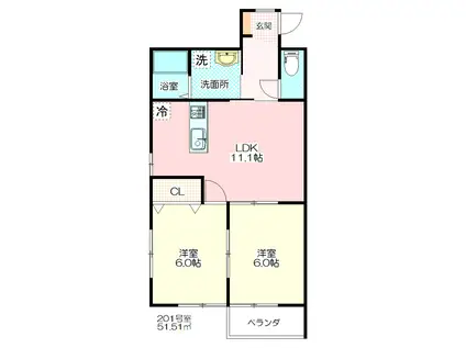 ビオラII(2LDK/2階)の間取り写真