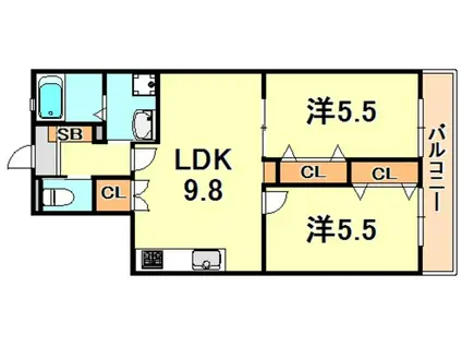 RISOMIRAIE ジェームス山イースト(2LDK/2階)の間取り写真
