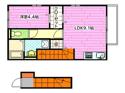 セジュールII(1LDK/2階)の間取り写真